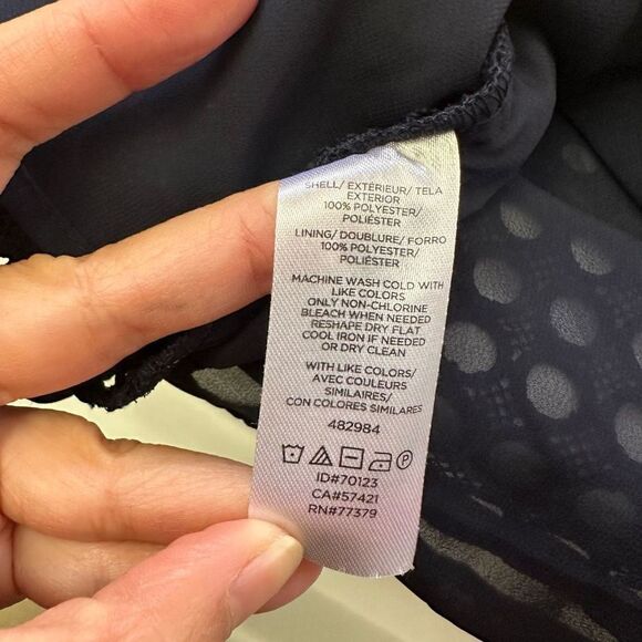 Ann Taylor Navy Eyelet Blouse, Bell Sleeves Lined size Small New - Picture 7 of 8